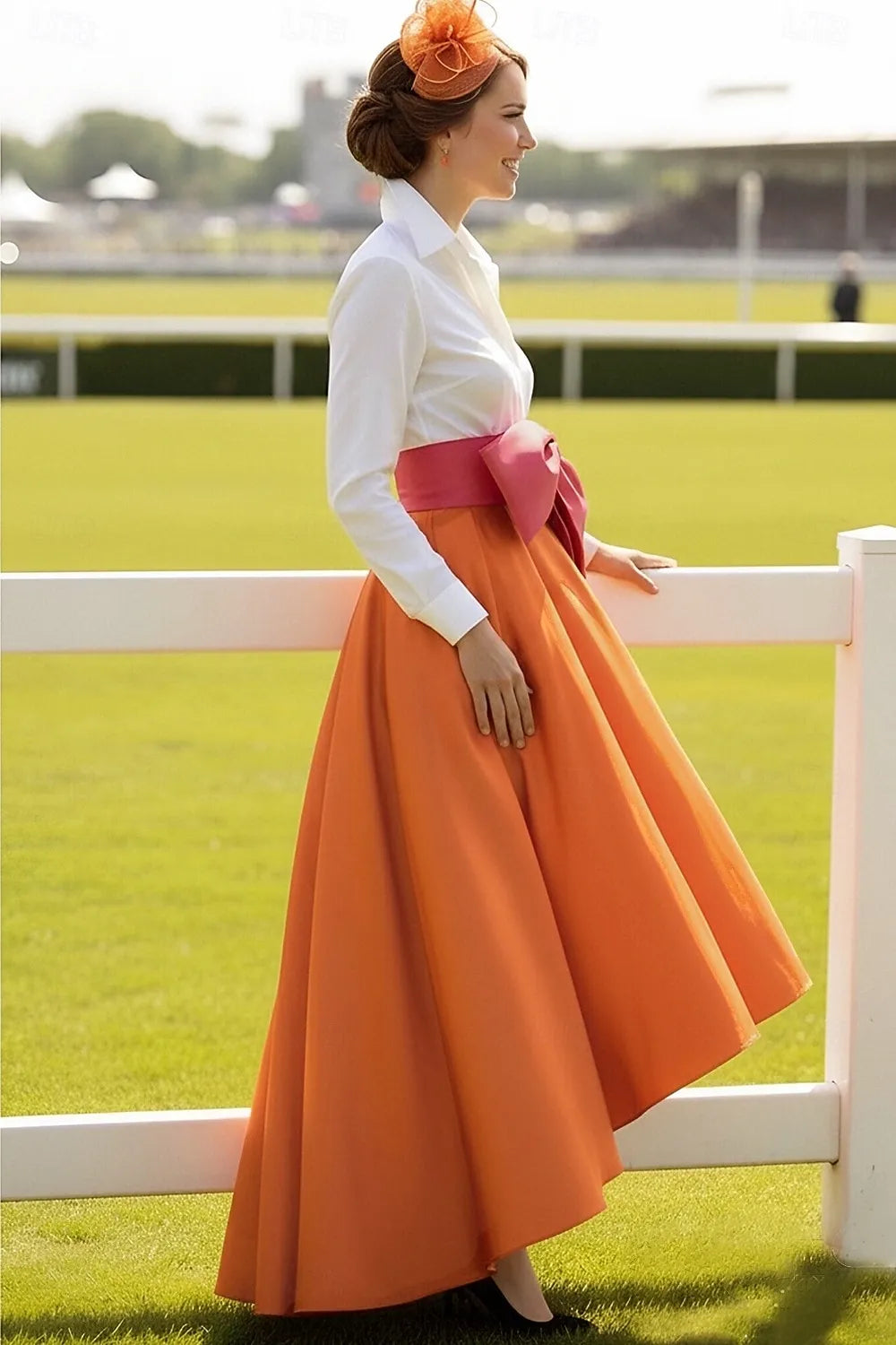 A-Line Shirt Collar Long Sleeve High Low Formal Dress