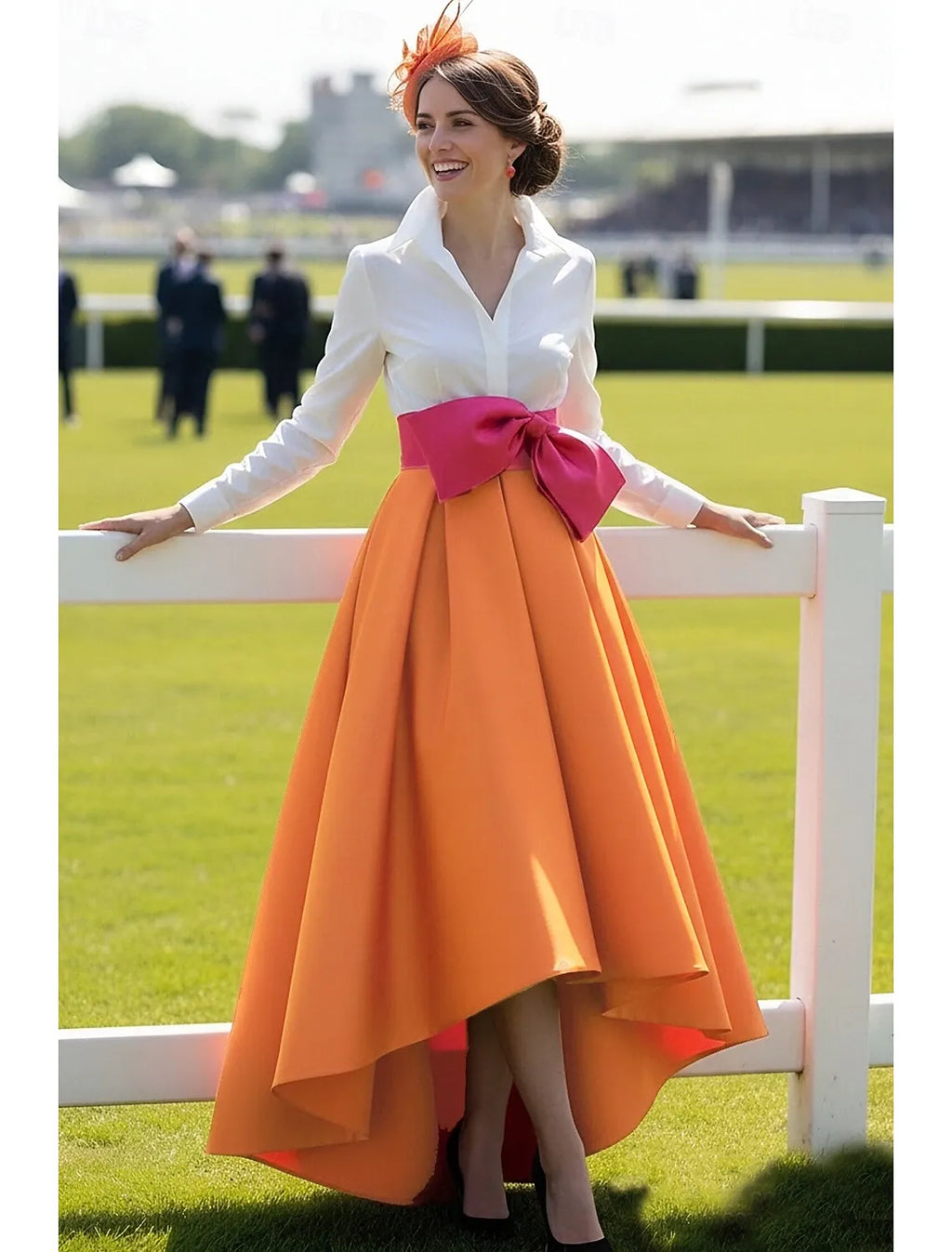 A-Line Shirt Collar Long Sleeve High Low Formal Dress