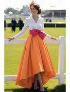 A-Line Shirt Collar Long Sleeve High Low Formal Dress