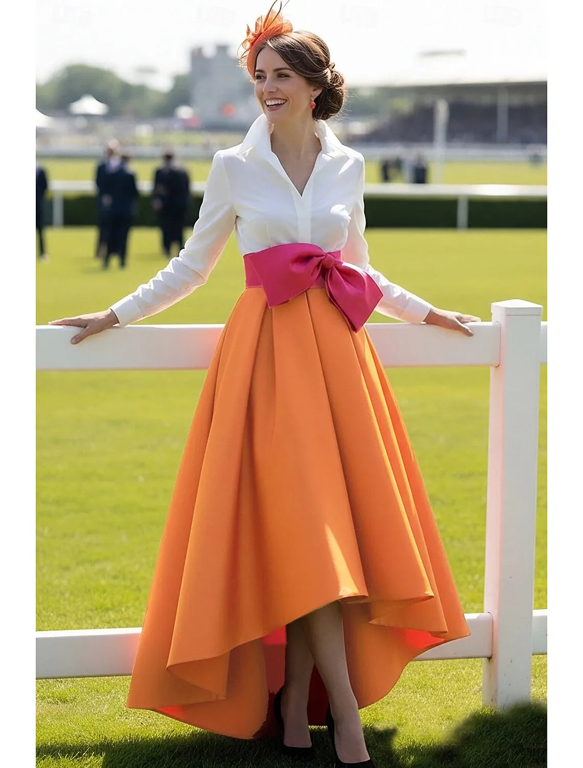 A-Line Shirt Collar Long Sleeve High Low Formal Dress