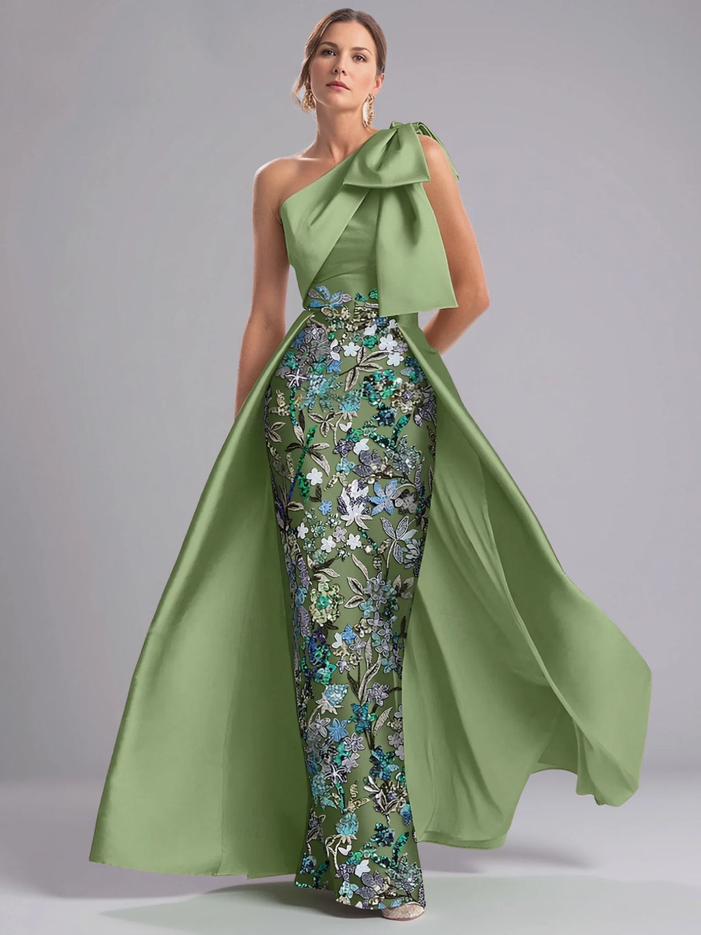 A-Line Sleeveless One Shoulder Slit Floor-Length Mother Of The Bride Dress