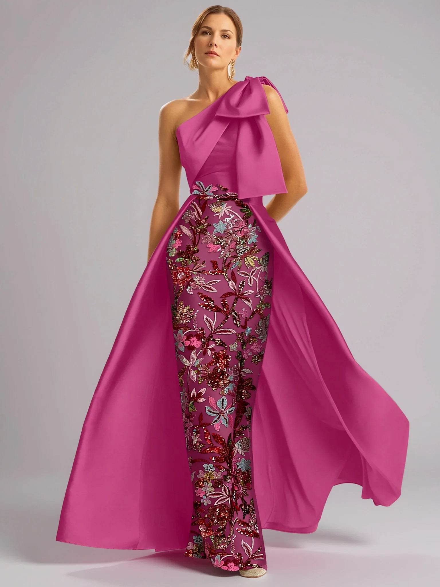 A-Line Sleeveless One Shoulder Slit Floor-Length Mother Of The Bride Dress