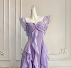 A-Line Square Neck Ruffle Strap Backless Tiered Ruffle Maxi Dress With Beaded Detail