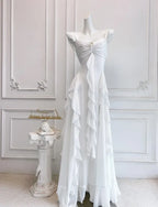 A-Line Square Neck Ruffle Strap Backless Tiered Ruffle Maxi Dress With Beaded Detail
