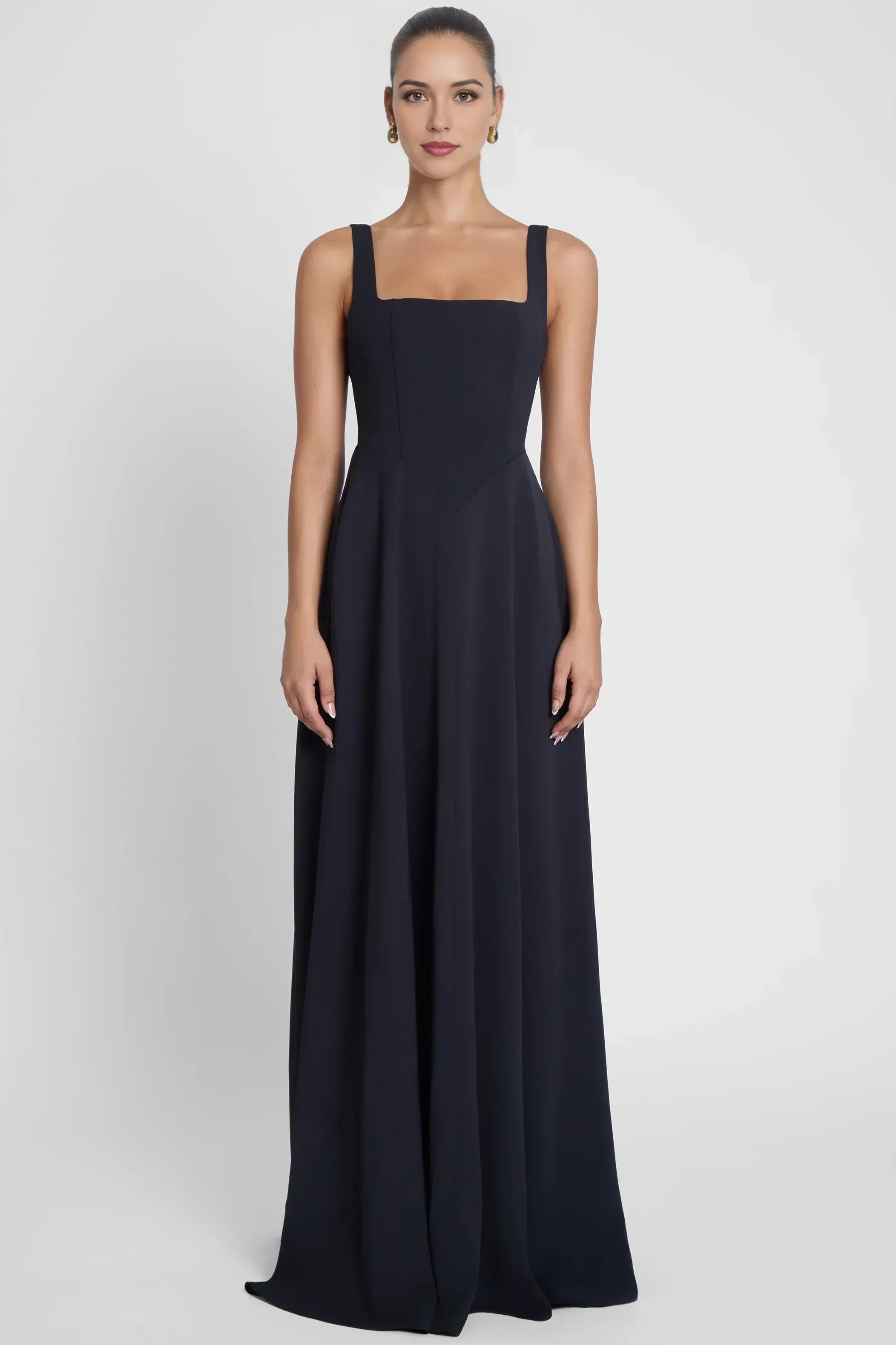 Elegant A Line Square Neck Sleeveless Back Zip Floor Length Prom Dress