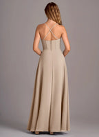 Elegant A-Line Square Neck Sleeveless Crisscross Back Floor Length Bridesmaid Dress