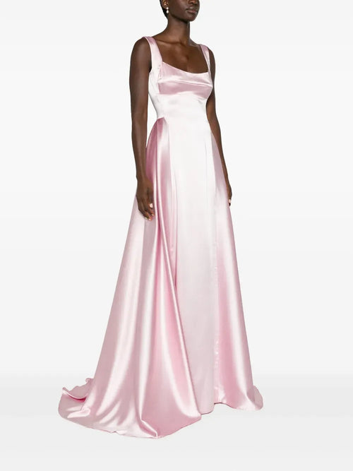 Elegant A-Line Square Neck Sleeveless Deep V Back Floor Length Prom Dress