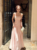 A-Line Square Neck Sleeveless Zipper Back Floor-Length Evening Party Dress