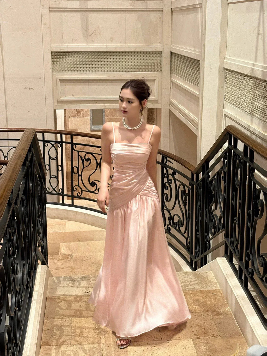 A-Line Square Neck Sleeveless Zipper Back Floor-Length Evening Party Dress
