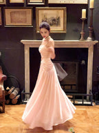 A-Line Square Neck Sleeveless Zipper Back Floor-Length Evening Party Dress