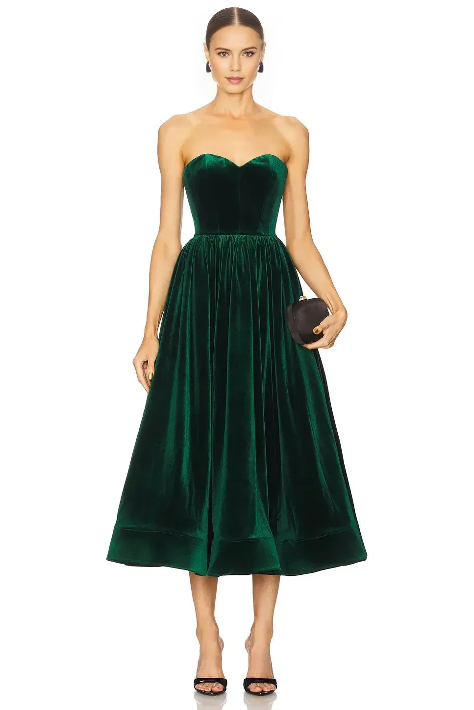 Elegant A Line Strapless Lace Up Back Midi Length Evening Dress with Detachable Sleeves