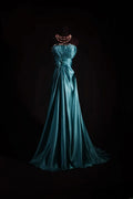 A-Line Strapless Pleated Waist Flower Floor-Length Evening Gown