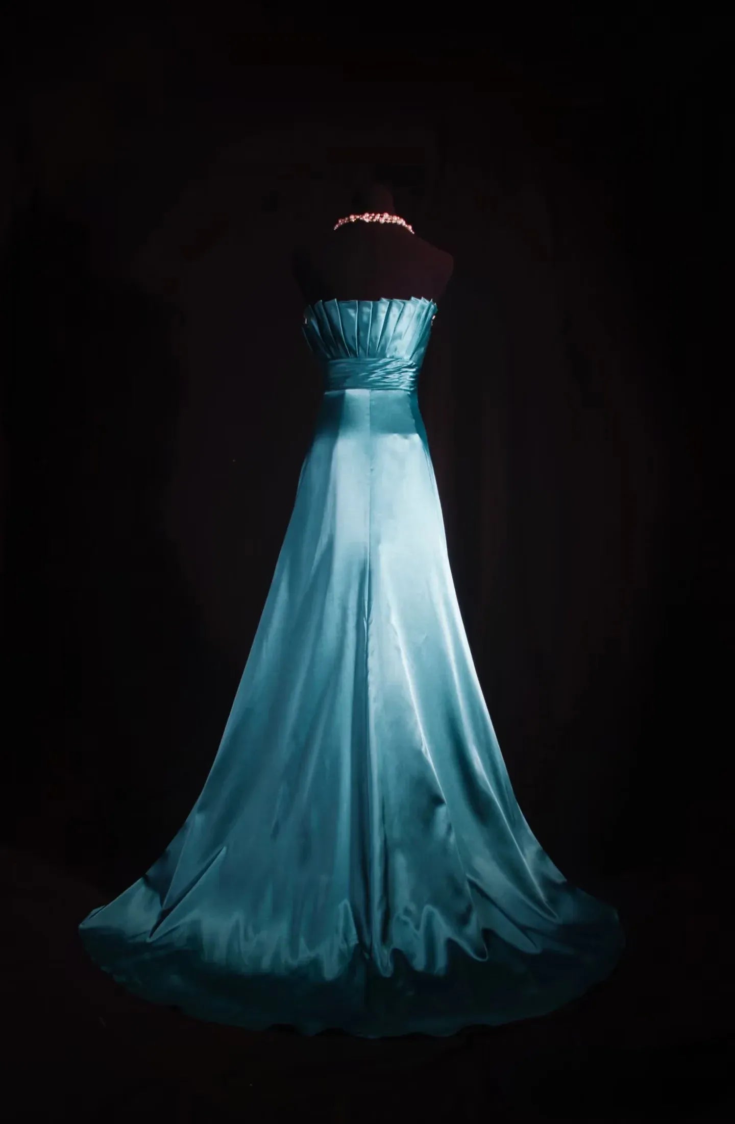 A-Line Strapless Pleated Waist Flower Floor-Length Evening Gown