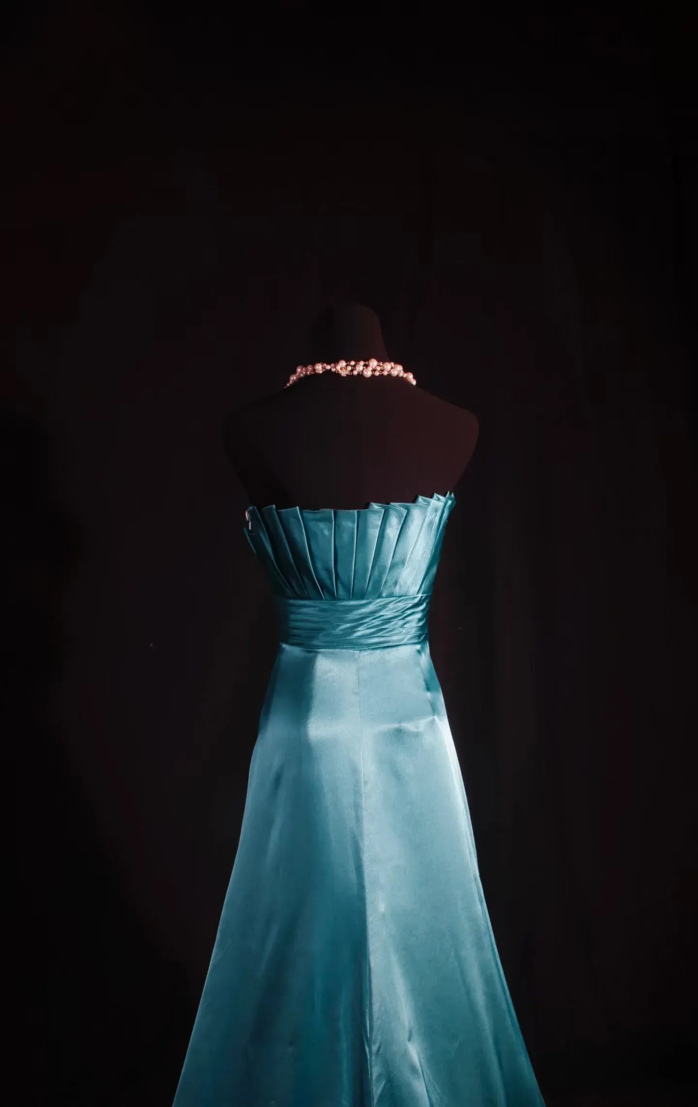 A-Line Strapless Pleated Waist Flower Floor-Length Evening Gown