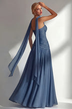 A-Line Strapless Scarf Sleeve Maxi Formal Dress