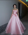 A-Line Strapless Sleeveless Backless Beaded Ruffle Evening Dress With Train