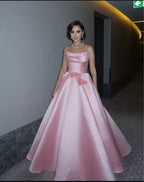 A-Line Strapless Sleeveless Backless Beaded Ruffle Evening Dress With Train