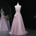 A-Line Strapless Sleeveless Backless Beaded Ruffle Evening Dress With Train