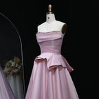 A-Line Strapless Sleeveless Backless Beaded Ruffle Evening Dress With Train