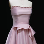 A-Line Strapless Sleeveless Backless Beaded Ruffle Evening Dress With Train