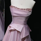 A-Line Strapless Sleeveless Backless Beaded Ruffle Evening Dress With Train