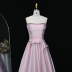 A-Line Strapless Sleeveless Backless Beaded Ruffle Evening Dress With Train