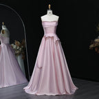 A-Line Strapless Sleeveless Backless Beaded Ruffle Evening Dress With Train