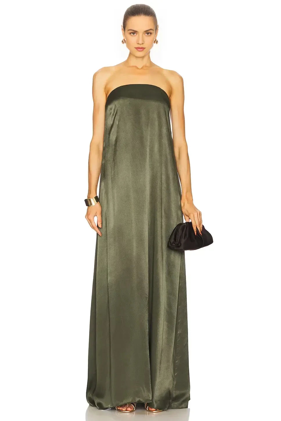 Elegant A Line Strapless Sleeveless Solid Back Floor Length Evening Dress