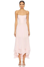 Elegant A Line Strapless Sleeveless Zipper Back Midi Evening Dress