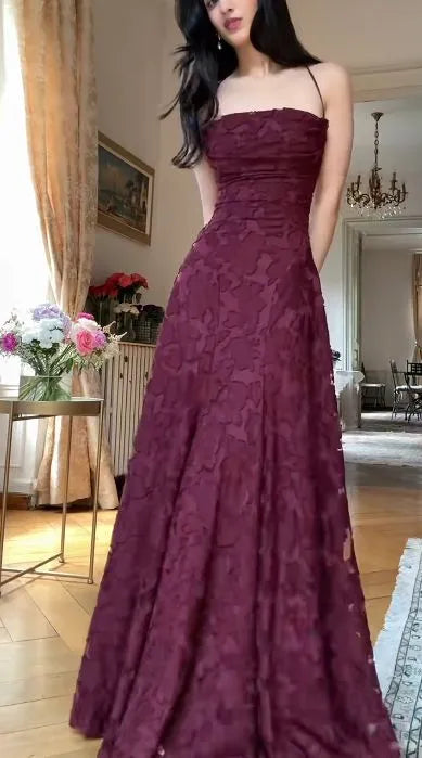 A-Line Strapless Sweetheart Criss Cross Lace-Up Back Jacquard Maxi Evening Dress