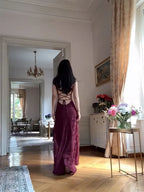 A-Line Strapless Sweetheart Criss Cross Lace-Up Back Jacquard Maxi Evening Dress