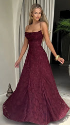 A-Line Strapless Sweetheart Criss Cross Lace-Up Back Jacquard Maxi Evening Dress
