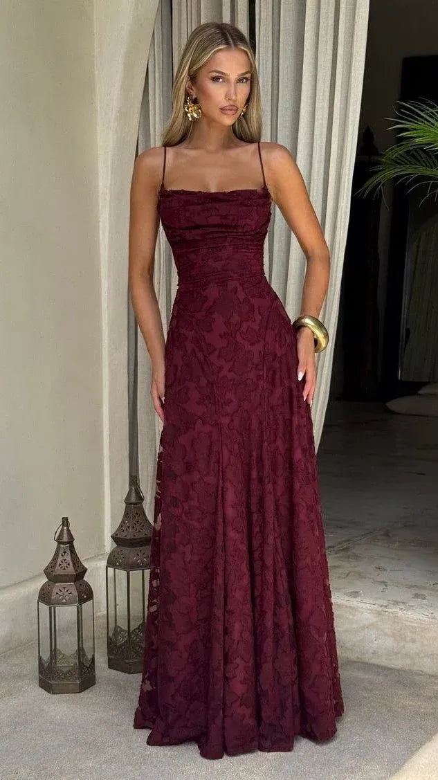A-Line Strapless Sweetheart Criss Cross Lace-Up Back Jacquard Maxi Evening Dress