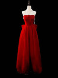 Red A-Line Strapless Sweetheart Floor-Length Evening Gown with Statement Bow