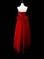 Red A-Line Strapless Sweetheart Floor-Length Evening Gown with Statement Bow