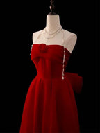 Red A-Line Strapless Sweetheart Floor-Length Evening Gown with Statement Bow
