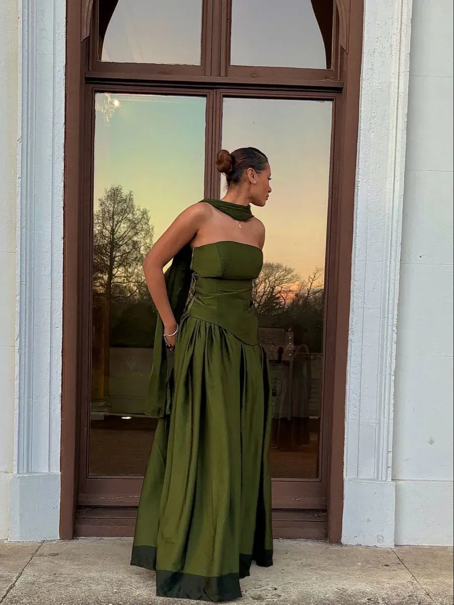 A-Line Strapless Sweetheart Sleeveless Corset Back Floor-Length Formal Evening Dress