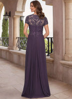 Purple A-Line Sweetheart Neck Cap Sleeve Dark & Mother of the Bride Dress
