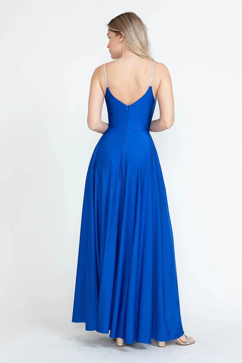 Elegant A-Line V-Neck Embellished Strap Open Back Floor Length Prom Dress