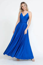 Elegant A-Line V-Neck Embellished Strap Open Back Floor Length Prom Dress
