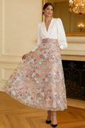 A-Line V Neck Puff Sleeve Midi Floral Dress