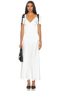 Elegant A Line V Neck Short Sleeve Bow Detail Midi Length Evening Dress