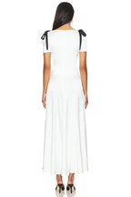 Elegant A Line V Neck Short Sleeve Bow Detail Midi Length Evening Dress