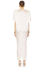 Elegant A Line V Neck Short Sleeve Tie Waist Floor Length Evening Dress