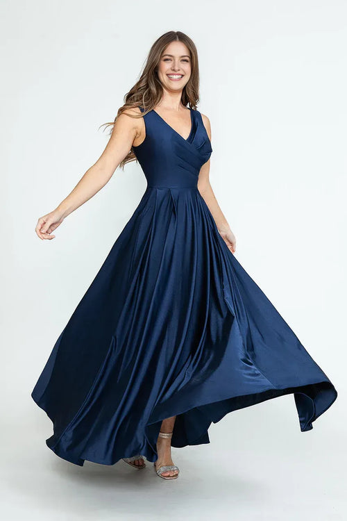 Elegant A-Line V-Neck Sleeveless Closed Back Floor Length Prom Dress