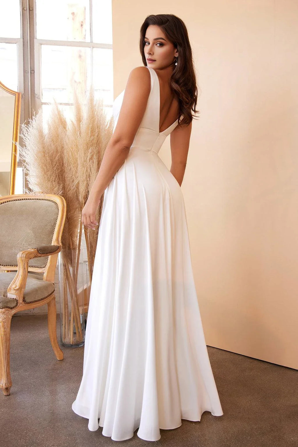 Elegant A-Line V-Neck Sleeveless Open Back Floor Length Prom Dress