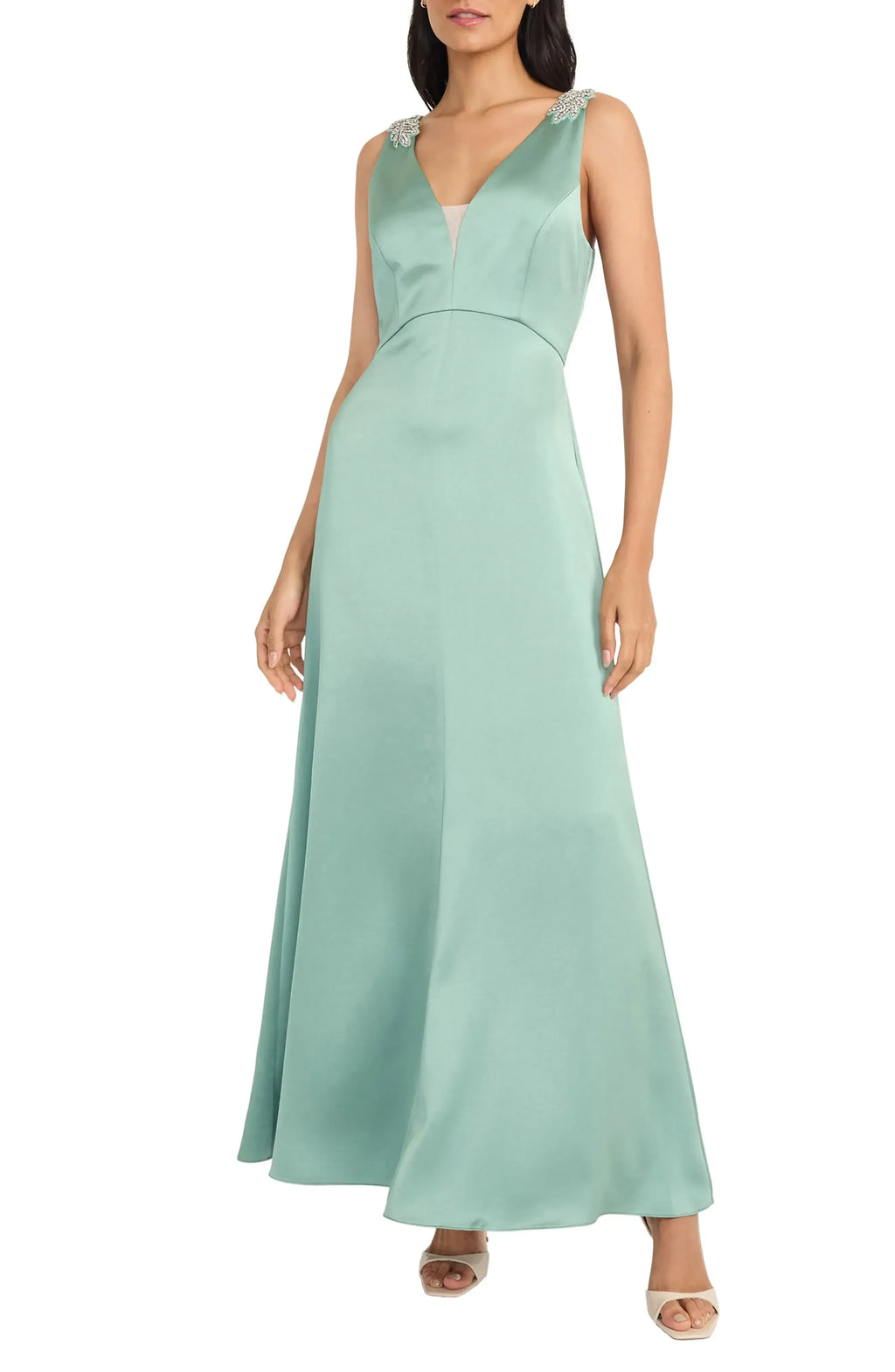 Elegant A Line V Neck Sleeveless Zipper Back Floor Length Evening Dress