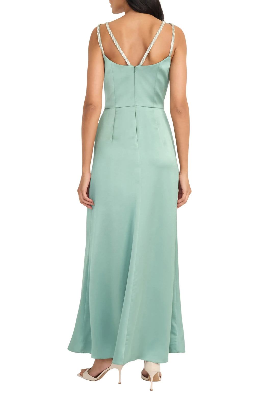 Elegant A Line V Neck Sleeveless Zipper Back Floor Length Evening Dress