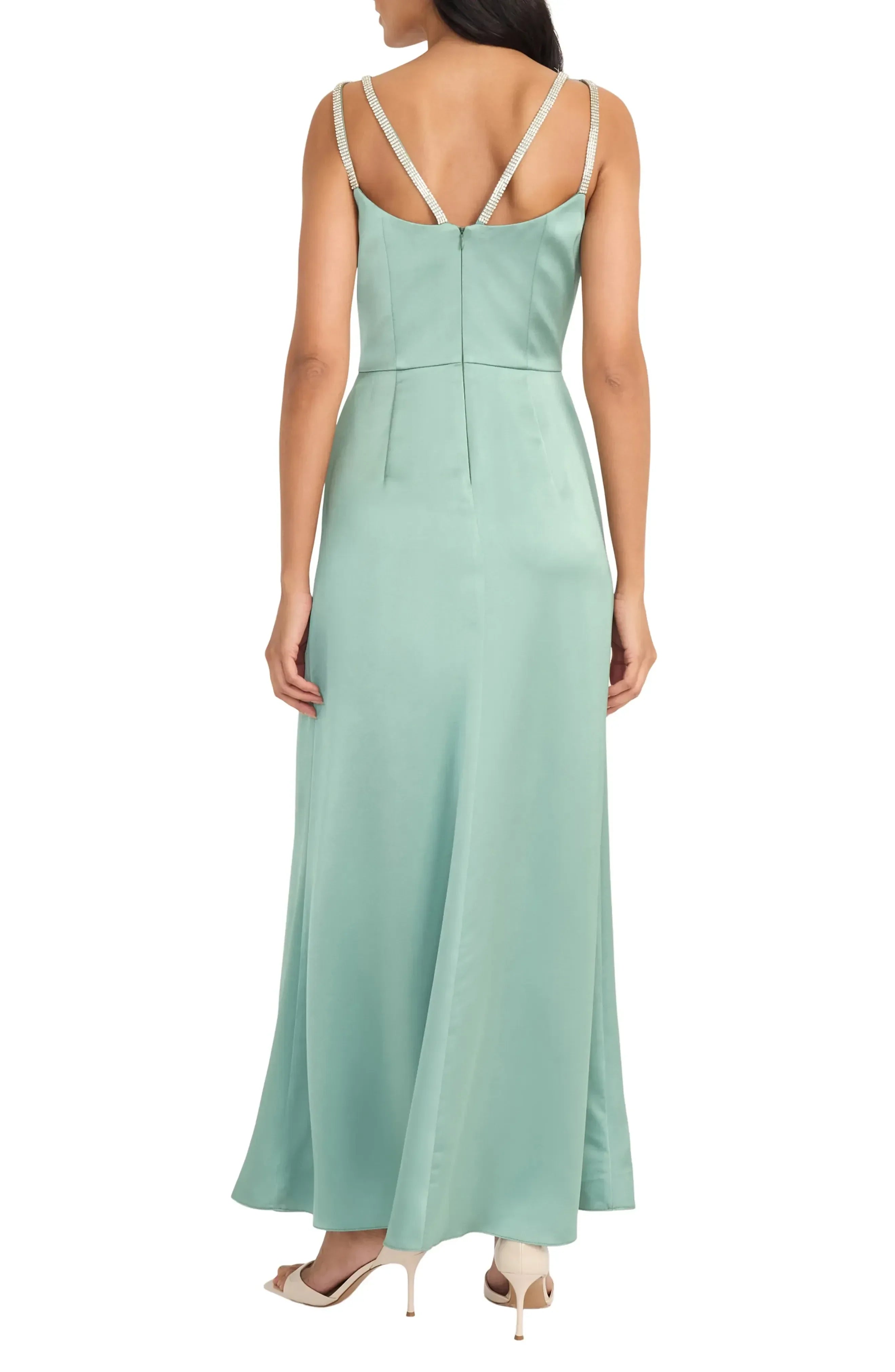 Elegant A Line V Neck Sleeveless Zipper Back Floor Length Evening Dress