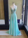 A-Line V Neck Spaghetti Strap Maxi Prom Dress